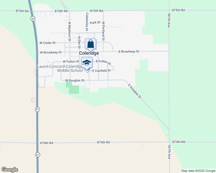 map of restaurants, bars, coffee shops, grocery stores, and more near 498 South Pearl Street in Coleridge