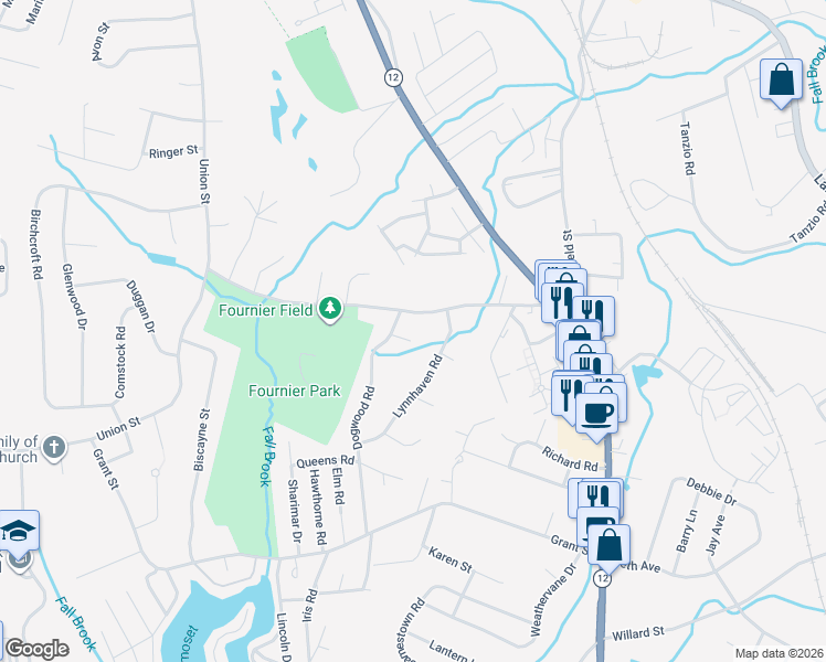 map of restaurants, bars, coffee shops, grocery stores, and more near 16 Boscobel Lane in Leominster