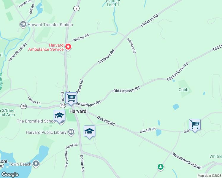 map of restaurants, bars, coffee shops, grocery stores, and more near 35 Old Littleton Road in Harvard