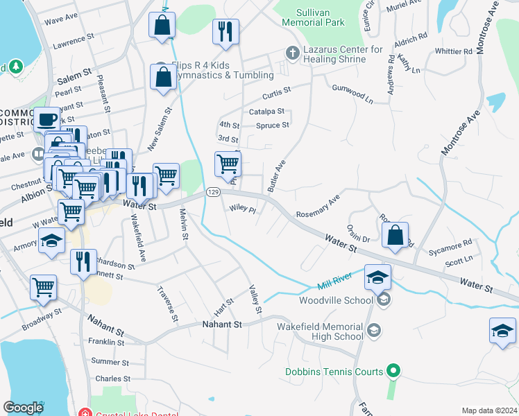 map of restaurants, bars, coffee shops, grocery stores, and more near 6 Spring Avenue in Wakefield