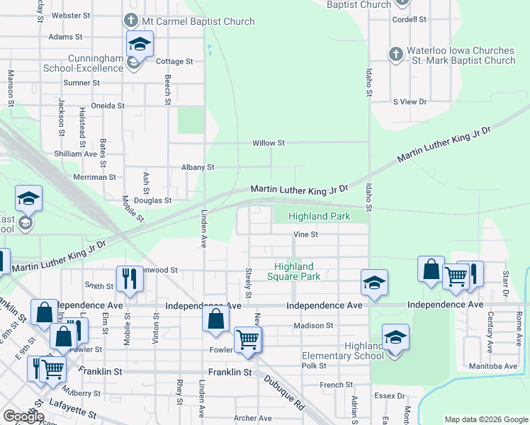 map of restaurants, bars, coffee shops, grocery stores, and more near 133 Lewis St in Waterloo