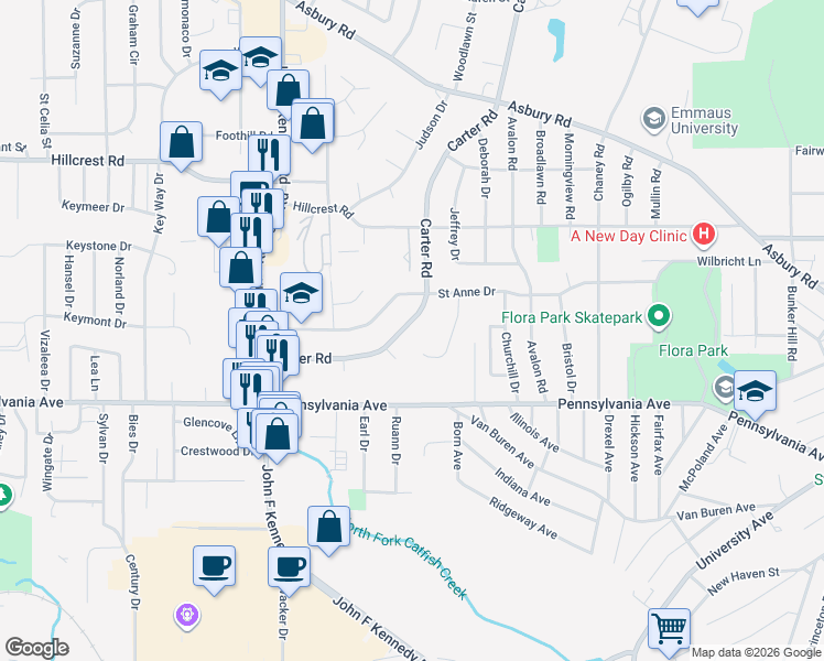 map of restaurants, bars, coffee shops, grocery stores, and more near 1886 Carter Road in Dubuque