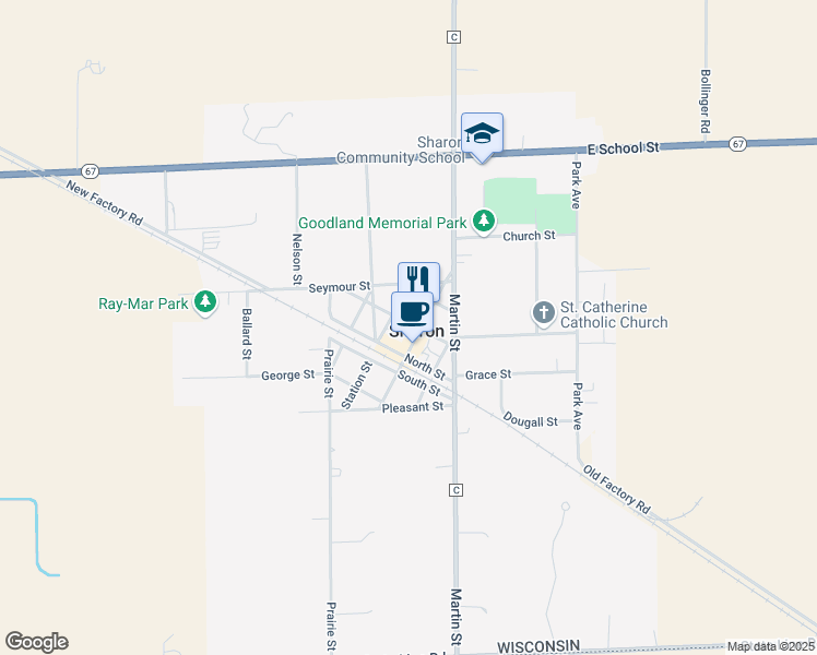 map of restaurants, bars, coffee shops, grocery stores, and more near in Sharon