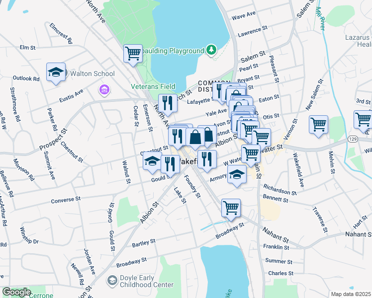 map of restaurants, bars, coffee shops, grocery stores, and more near 247 North Avenue in Wakefield