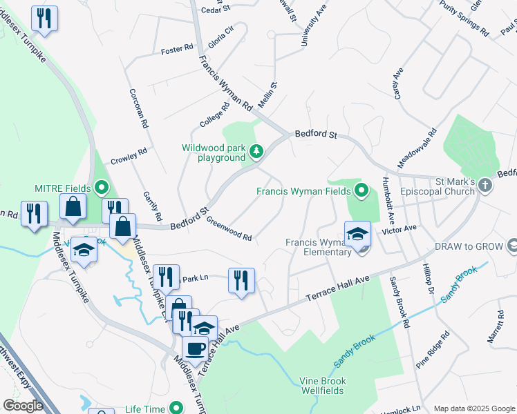 map of restaurants, bars, coffee shops, grocery stores, and more near 8 Pleasant Street in Burlington
