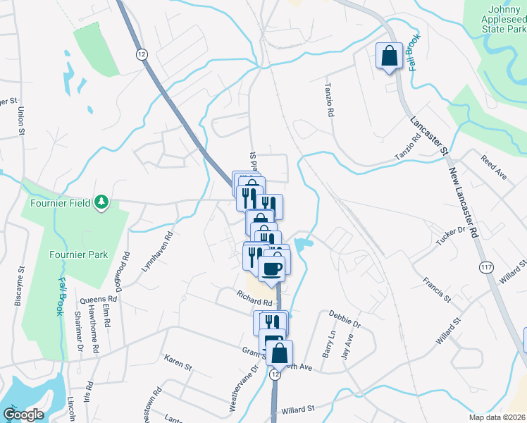 map of restaurants, bars, coffee shops, grocery stores, and more near 740 Central Street in Leominster
