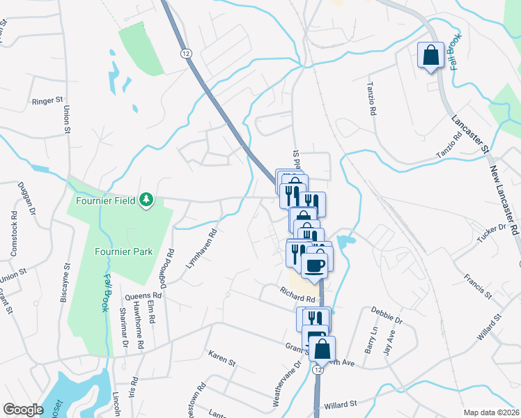 map of restaurants, bars, coffee shops, grocery stores, and more near 21C Cheryl Drive in Leominster