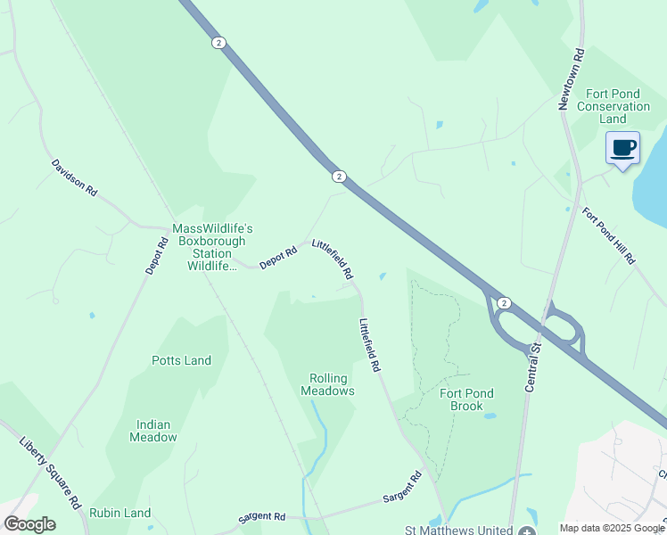 map of restaurants, bars, coffee shops, grocery stores, and more near 420 Littlefield Road in Boxborough