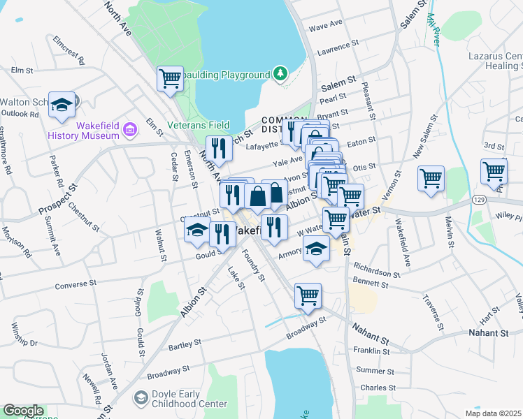 map of restaurants, bars, coffee shops, grocery stores, and more near in Wakefield