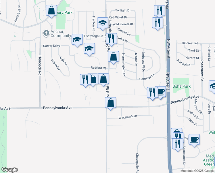 map of restaurants, bars, coffee shops, grocery stores, and more near 1813 Radford Road in Dubuque
