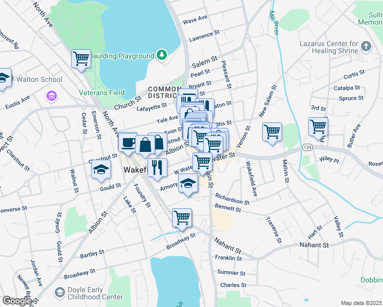 map of restaurants, bars, coffee shops, grocery stores, and more near 15 Richardson Avenue in Wakefield