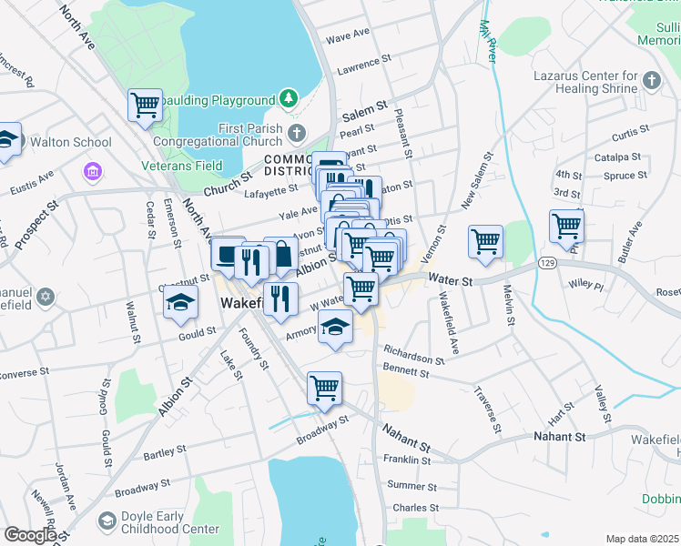 map of restaurants, bars, coffee shops, grocery stores, and more near 15 Richardson Avenue in Wakefield