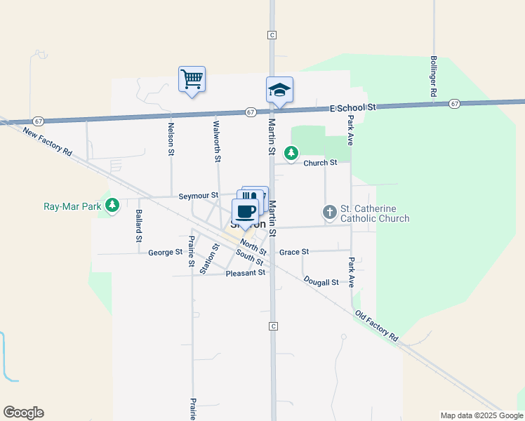 map of restaurants, bars, coffee shops, grocery stores, and more near 104 Plain Street in Sharon