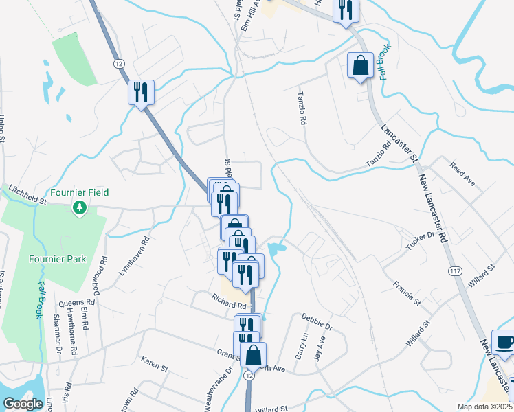 map of restaurants, bars, coffee shops, grocery stores, and more near 740 Central Street in Leominster