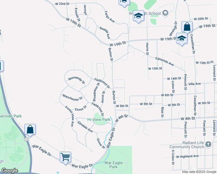 map of restaurants, bars, coffee shops, grocery stores, and more near 4313 Fieldcrest Drive in Sioux City