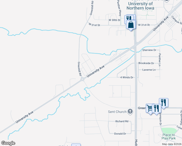 map of restaurants, bars, coffee shops, grocery stores, and more near in Cedar Falls