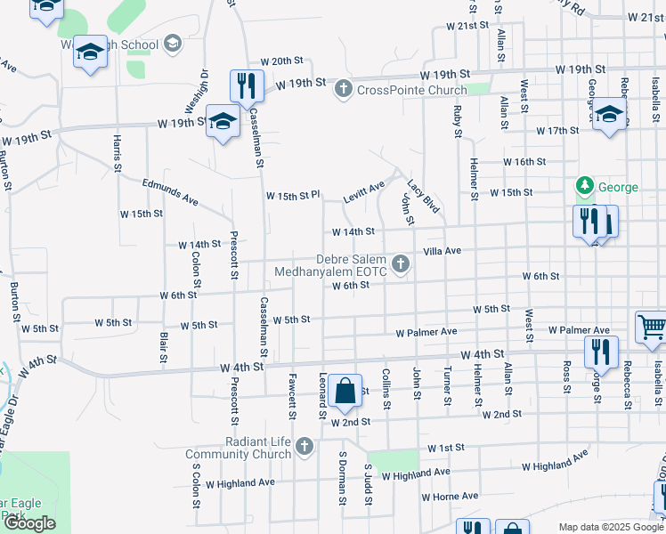 map of restaurants, bars, coffee shops, grocery stores, and more near 2301-2399 Villa Avenue in Sioux City