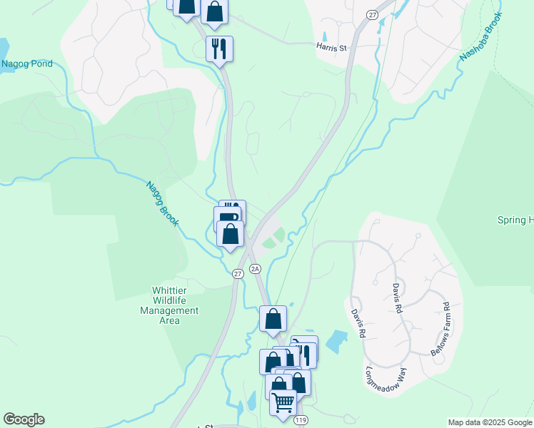 map of restaurants, bars, coffee shops, grocery stores, and more near 28 Wampus Avenue in Acton