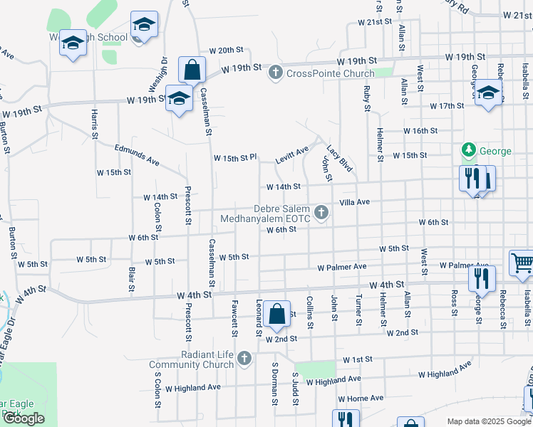 map of restaurants, bars, coffee shops, grocery stores, and more near 2301-2399 Villa Avenue in Sioux City