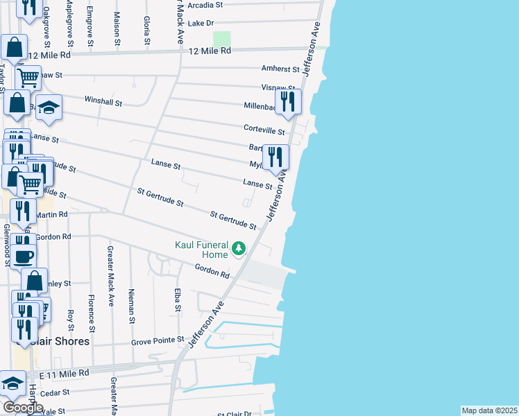 map of restaurants, bars, coffee shops, grocery stores, and more near 28801 Jefferson Avenue in St. Clair Shores