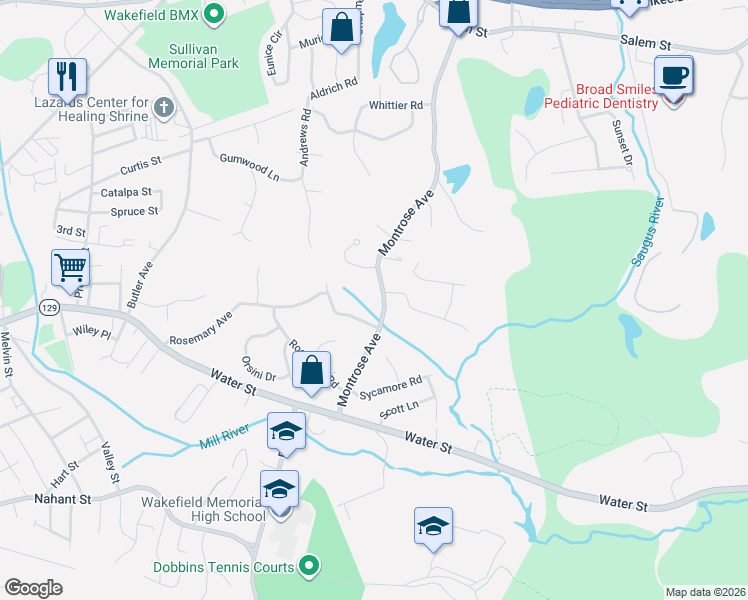 map of restaurants, bars, coffee shops, grocery stores, and more near 68 Montrose Avenue in Wakefield