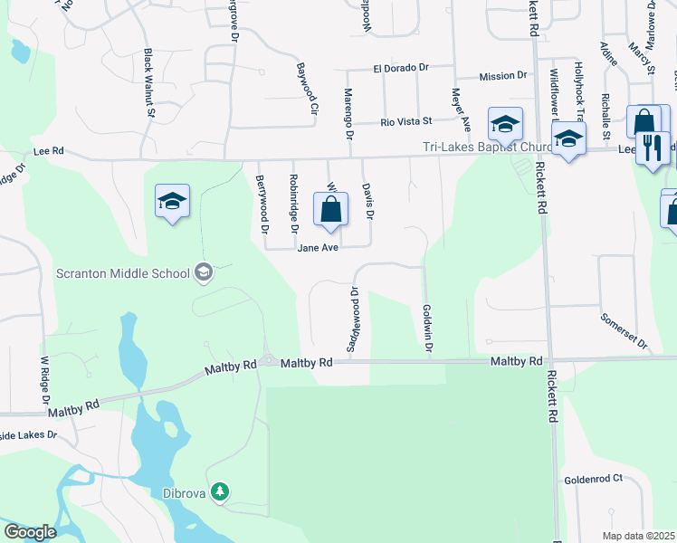 map of restaurants, bars, coffee shops, grocery stores, and more near 8660 Jane Avenue in Brighton