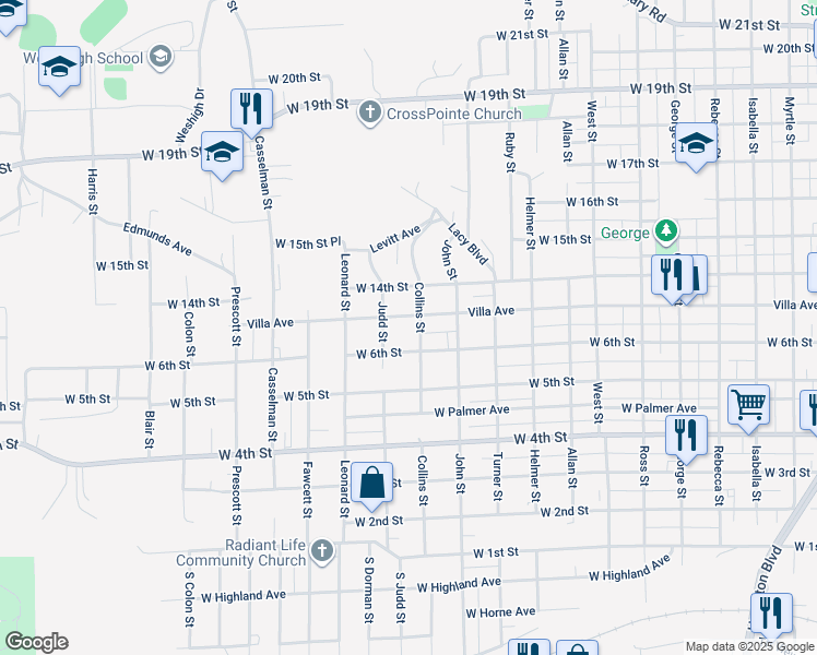 map of restaurants, bars, coffee shops, grocery stores, and more near 2201-2299 Villa Avenue in Sioux City
