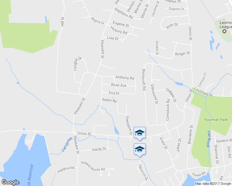 map of restaurants, bars, coffee shops, grocery stores, and more near 72 Eva Drive in Leominster