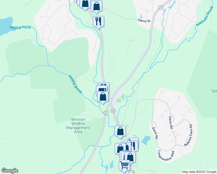 map of restaurants, bars, coffee shops, grocery stores, and more near 5 Wampus Avenue in Acton