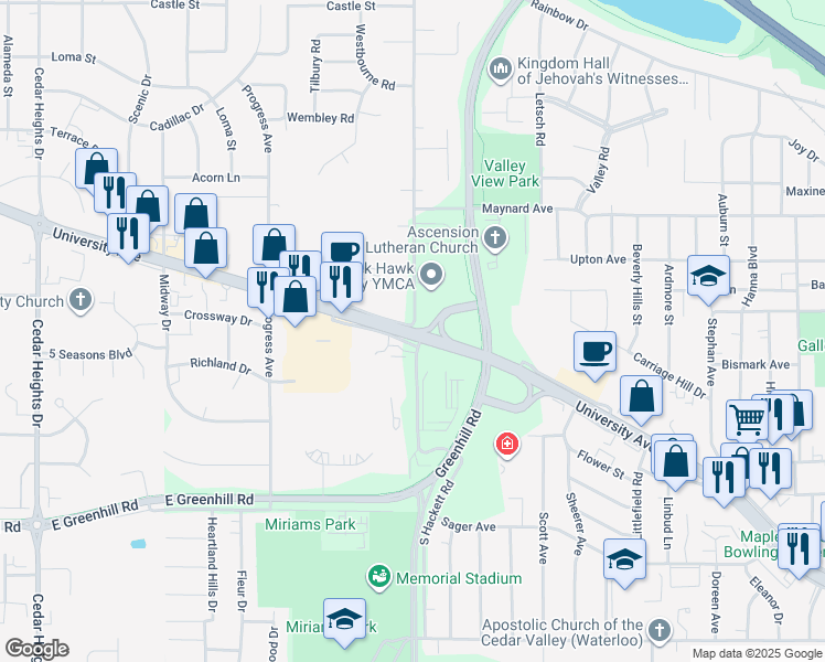 map of restaurants, bars, coffee shops, grocery stores, and more near 3600 Highway 934 in Waterloo