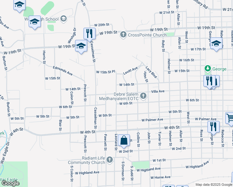 map of restaurants, bars, coffee shops, grocery stores, and more near 2399 Villa Avenue in Sioux City