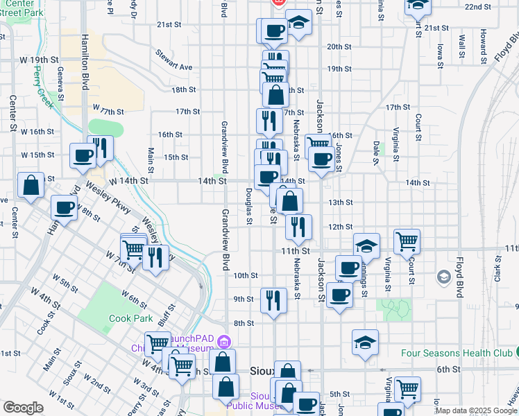 map of restaurants, bars, coffee shops, grocery stores, and more near in Sioux City