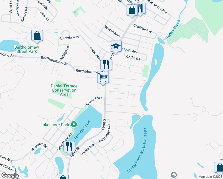 map of restaurants, bars, coffee shops, grocery stores, and more near 196 Lynn Street in Peabody