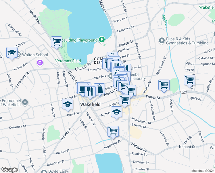 map of restaurants, bars, coffee shops, grocery stores, and more near 8 Avon Street in Wakefield