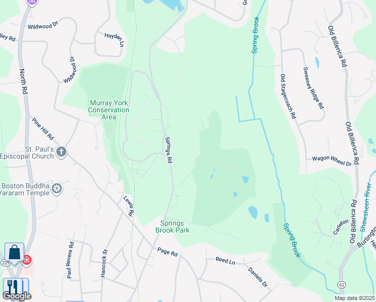 map of restaurants, bars, coffee shops, grocery stores, and more near 200 Springs Road in Bedford