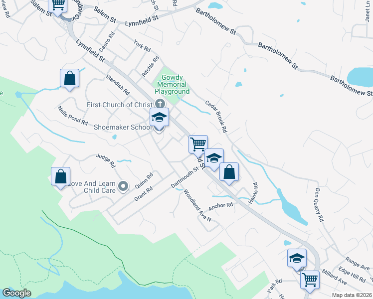 map of restaurants, bars, coffee shops, grocery stores, and more near 5 Stocker Avenue in Lynn