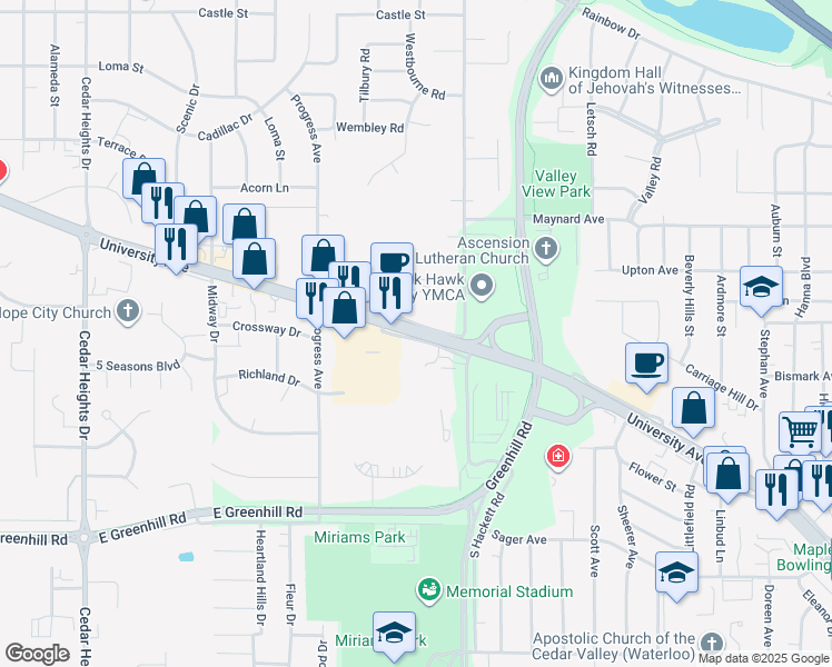 map of restaurants, bars, coffee shops, grocery stores, and more near 3600-3622 Highway 934 in Waterloo