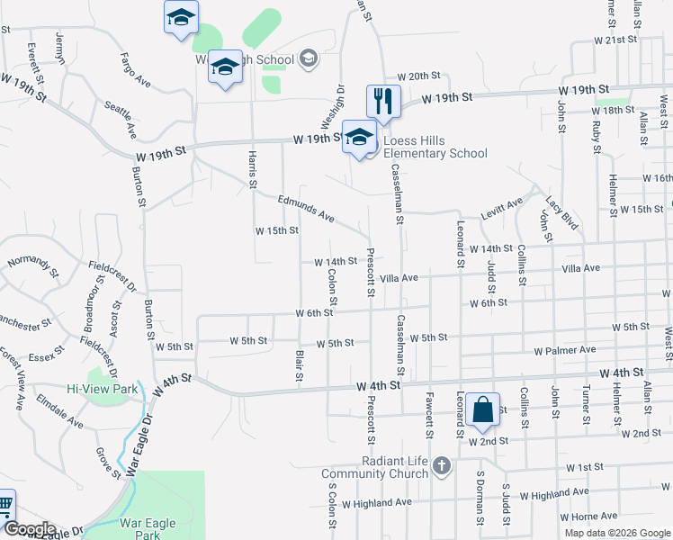 map of restaurants, bars, coffee shops, grocery stores, and more near 2800-2898 West 14th Street in Sioux City