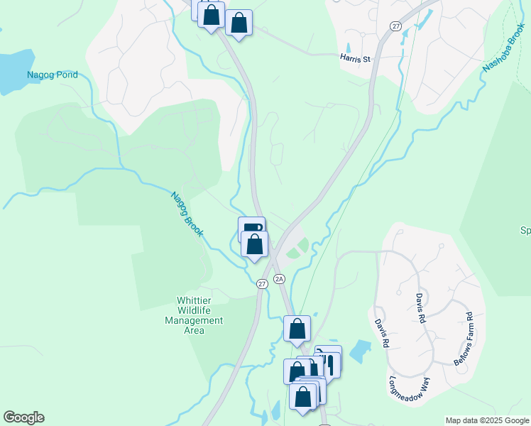 map of restaurants, bars, coffee shops, grocery stores, and more near 5 Wampus Avenue in Acton