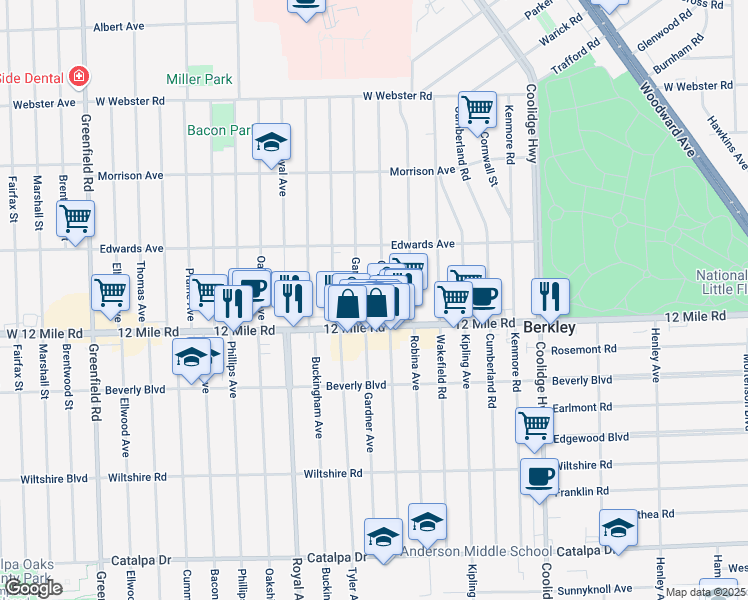 map of restaurants, bars, coffee shops, grocery stores, and more near 3508 Gardner Avenue in Berkley