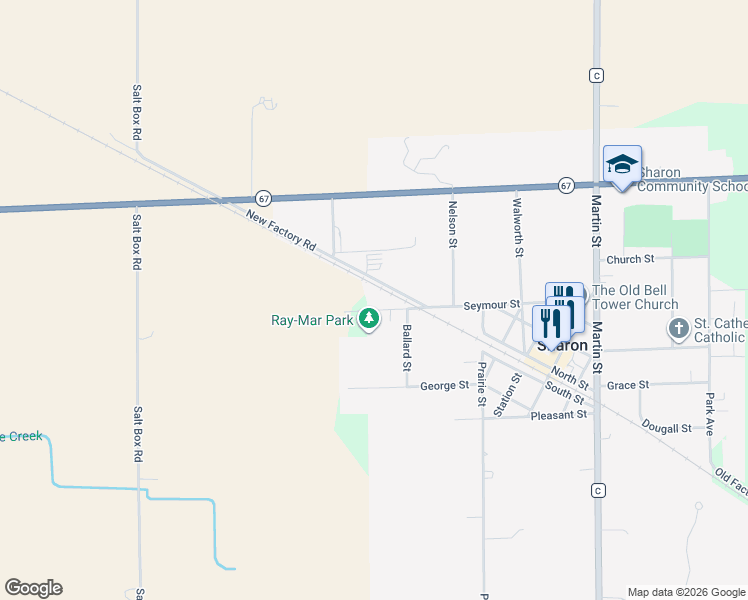 map of restaurants, bars, coffee shops, grocery stores, and more near 162 Seymour Street in Sharon