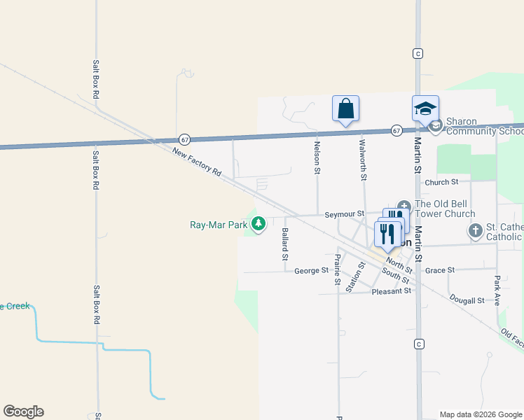 map of restaurants, bars, coffee shops, grocery stores, and more near 162 Seymour Street in Sharon