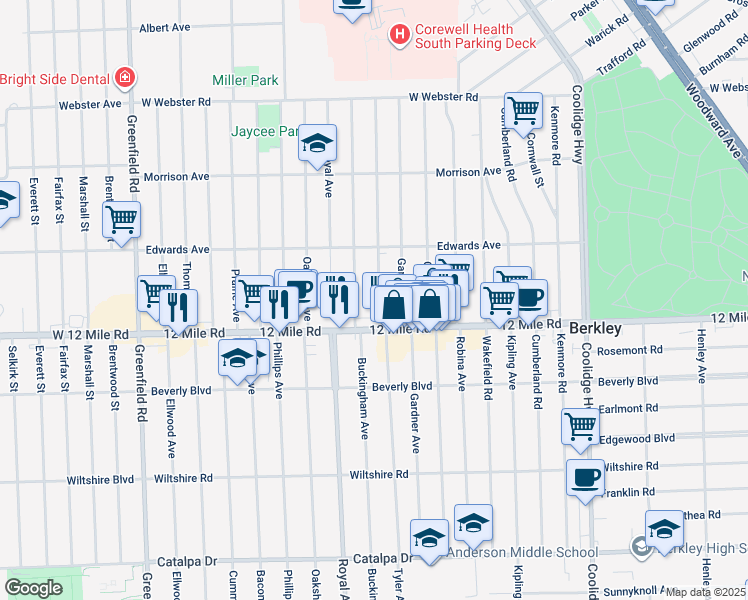 map of restaurants, bars, coffee shops, grocery stores, and more near 3515 Tyler Avenue in Berkley