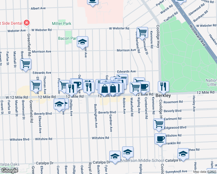 map of restaurants, bars, coffee shops, grocery stores, and more near 3508 Gardner Avenue in Berkley