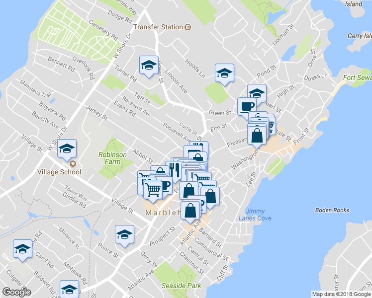map of restaurants, bars, coffee shops, grocery stores, and more near 3 Evans Road in Marblehead