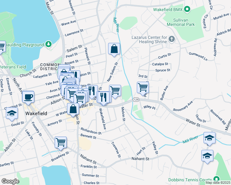 map of restaurants, bars, coffee shops, grocery stores, and more near 7-11 Melvin St Ext in Wakefield