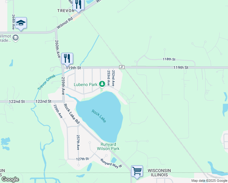 map of restaurants, bars, coffee shops, grocery stores, and more near 25205 121st Street in Trevor