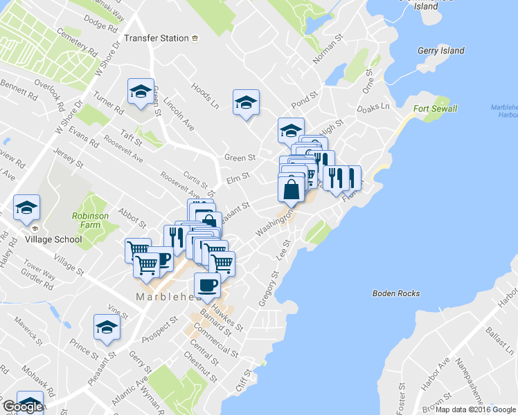 map of restaurants, bars, coffee shops, grocery stores, and more near 31 Summer Street in Marblehead