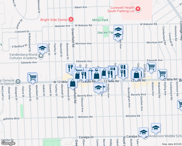 map of restaurants, bars, coffee shops, grocery stores, and more near 3524 Thomas Avenue in Berkley