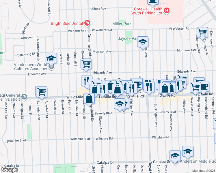 map of restaurants, bars, coffee shops, grocery stores, and more near 3524 Thomas Avenue in Berkley